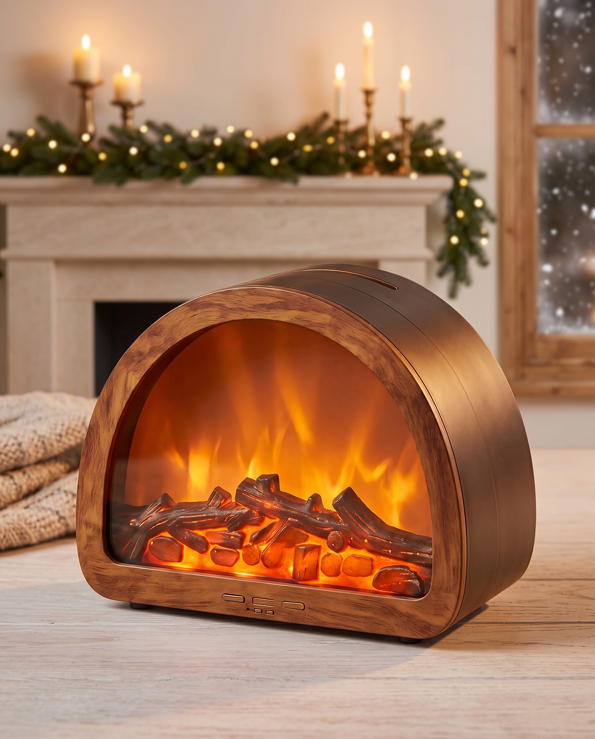 HearthMist Mini Fireplace diffuser with flame effect and scented mist